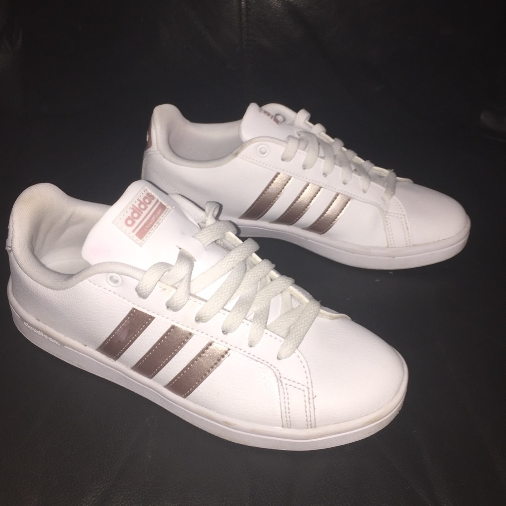 White & rose gold Adidas sneakers size 8